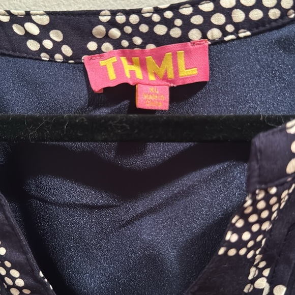 THML Navy Leaf Print Midi Dress XL - Picture 3 of 8